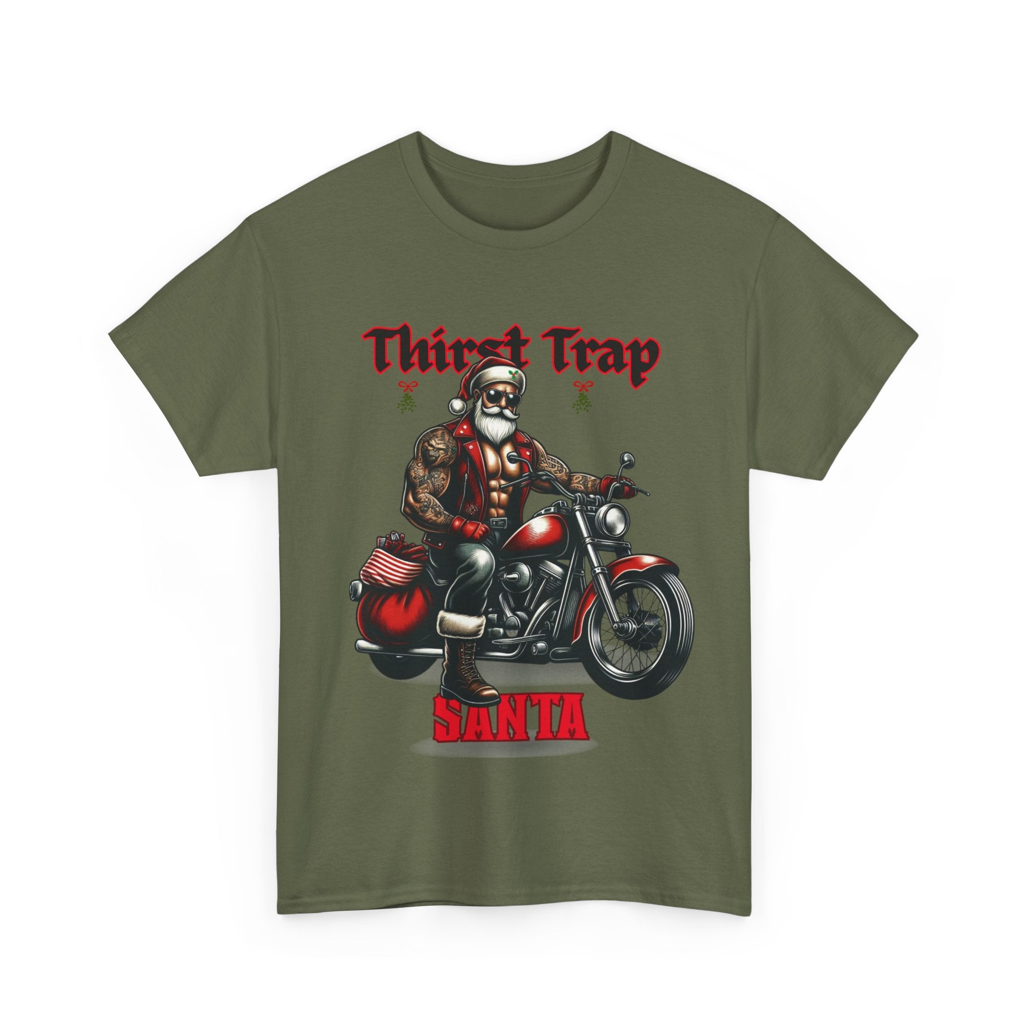 Thirst Trap Santa Tee, Funny Christmas Shirt, Unisex Holiday T-Shirt, Motorcycle Santa Gift, Festive Graphic Tee