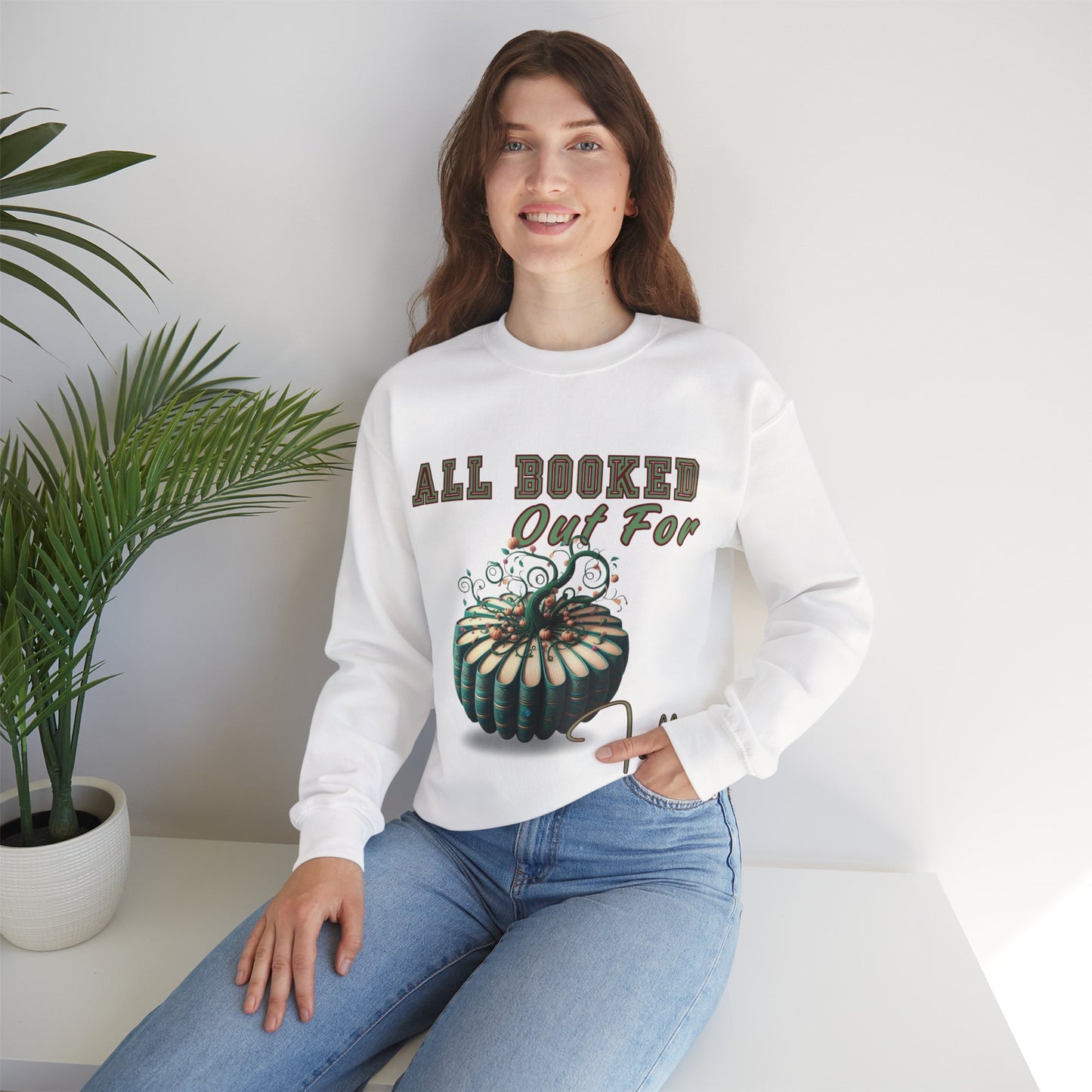 Fall-themed Crewneck Sweatshirt, Cozy Fall Fashion, Pumpkin Design, Perfect for Autumn, Unisex Sweatshirt, Book Lover Gift