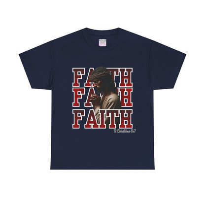 Faith Prayer T-Shirt – “Faith” with Praying Jesus Graphic, 2 Corinthians 5:7 Christian Tee, Inspirational Unisex Shirt, Spiritual Apparel