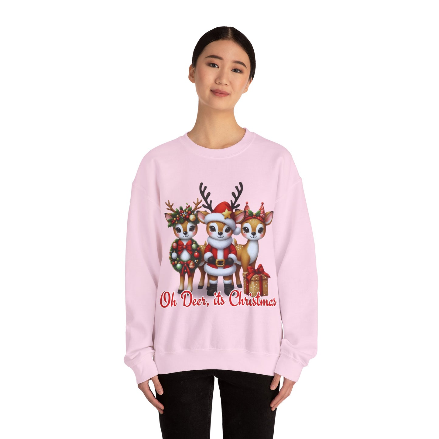 Oh Deer, It’s Christmas Sweatshirt – Funny Holiday Crewneck, Cozy Unisex Christmas Sweater, Cute Reindeer Design, Festive Gift for Her or Him