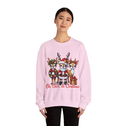Oh Deer, It’s Christmas Sweatshirt – Funny Holiday Crewneck, Cozy Unisex Christmas Sweater, Cute Reindeer Design, Festive Gift for Her or Him