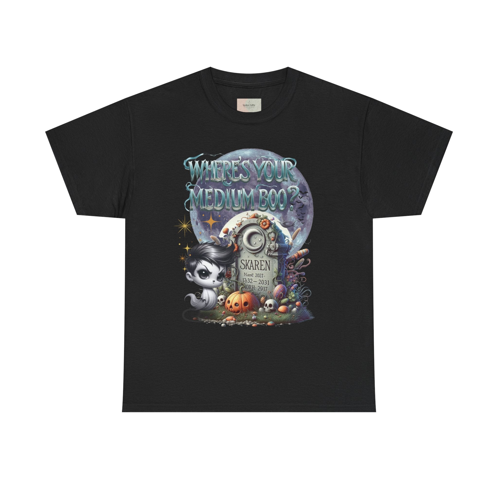 Spooky Themed Tee, Halloween Apparel, Unisex Cotton T-Shirt, Medium Boo Graphic, Ghostly Gift, Fun Halloween Tee, Creepy Cute Shirt