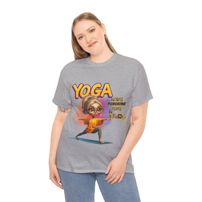 Yoga Humor Unisex Heavy Cotton Tee, Funny Yoga Shirt, Gift for Yogis, Relaxation Tee, Quirky Exercise Apparel