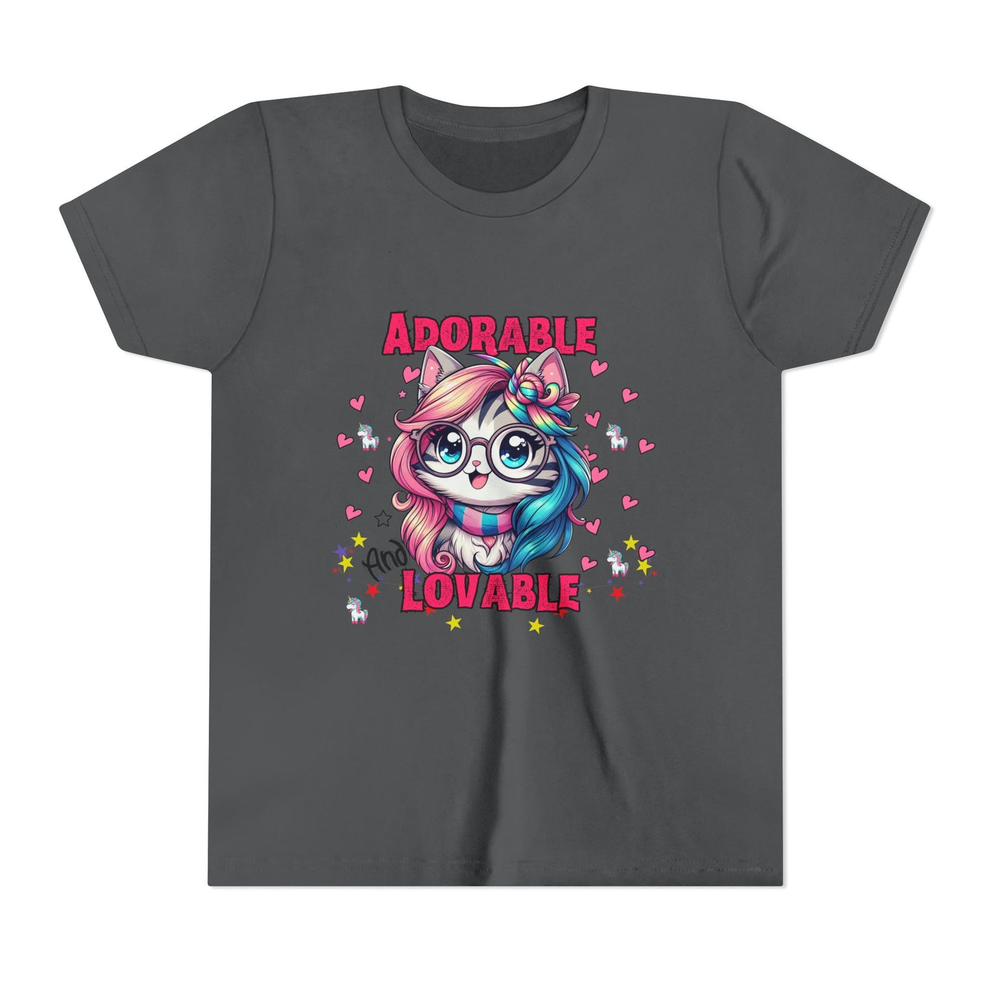 Adorable & Lovable Youth Tee, Girls Shirt, Cute T-Shirt, Gift for Kids, Birthday Outfit, Unicorn Theme Apparel