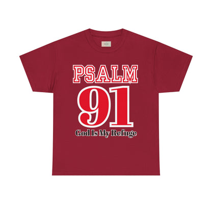 Psalm 91 Heavy Cotton Tee, Inspirational Faith Shirt, God Is My Refuge, Religious T-Shirt, Christian Gift, Spiritual Apparel