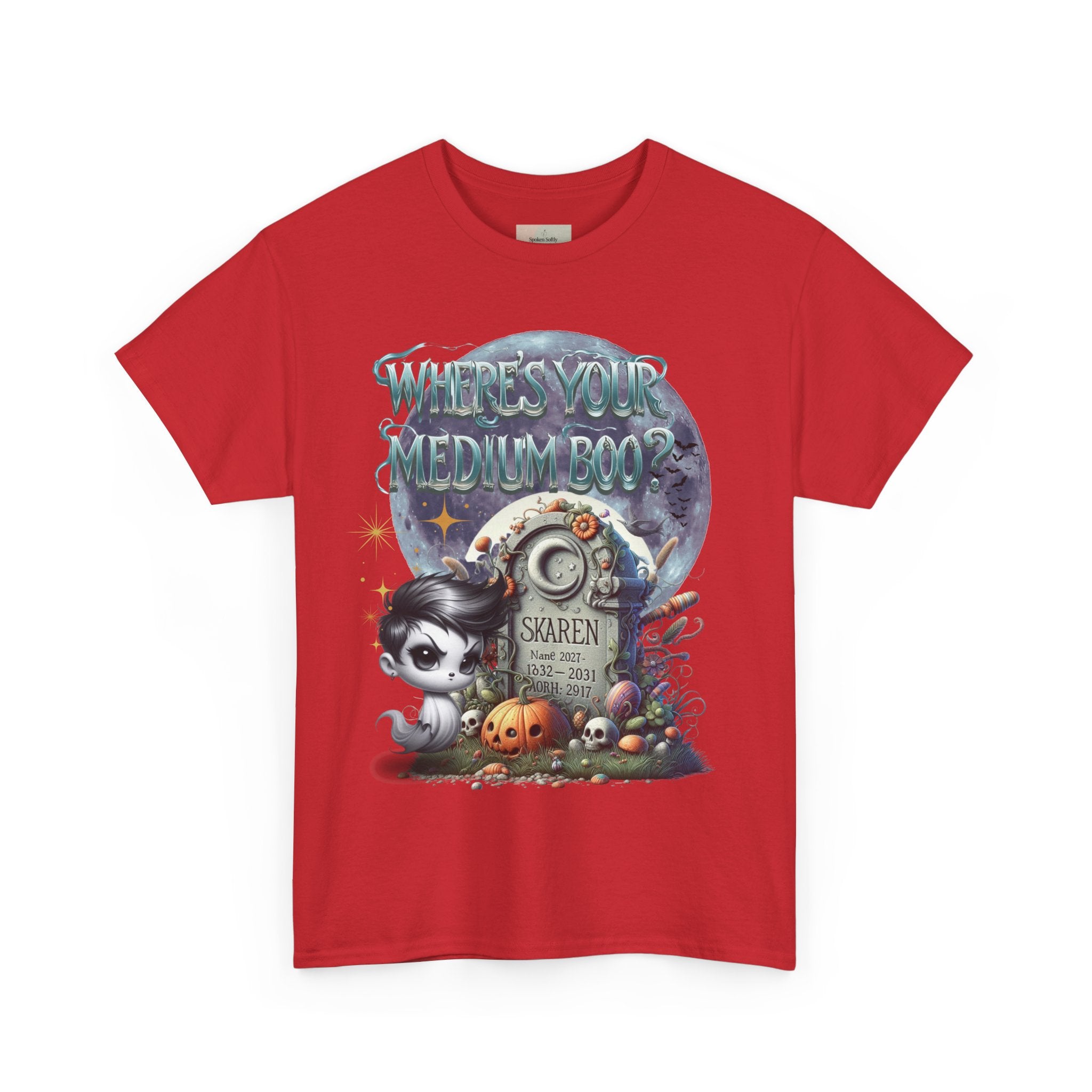 Spooky Themed Tee, Halloween Apparel, Unisex Cotton T-Shirt, Medium Boo Graphic, Ghostly Gift, Fun Halloween Tee, Creepy Cute Shirt