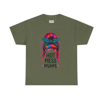 Hot Mess Mom Unisex Heavy Cotton Tee, Funny Mom Shirt, Gift for Mothers Day, Parody T-Shirt, Casual Wear, Trendy Graphic Tee
