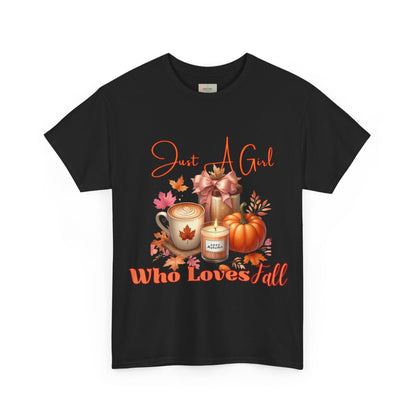 Just A Girl Who Like Fall Cotton Tee, Autumn T-Shirt, Seasonal Graphic Tee, Cozy Fall Apparel