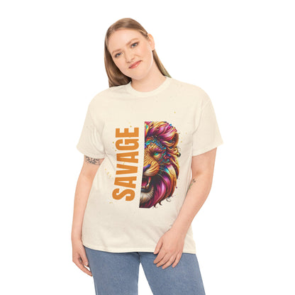 Savage Lion Tee, Unisex Heavy Cotton Shirt, Bold Graphic Tee for Animal Lovers, Casual Wear, Unique Gift Idea