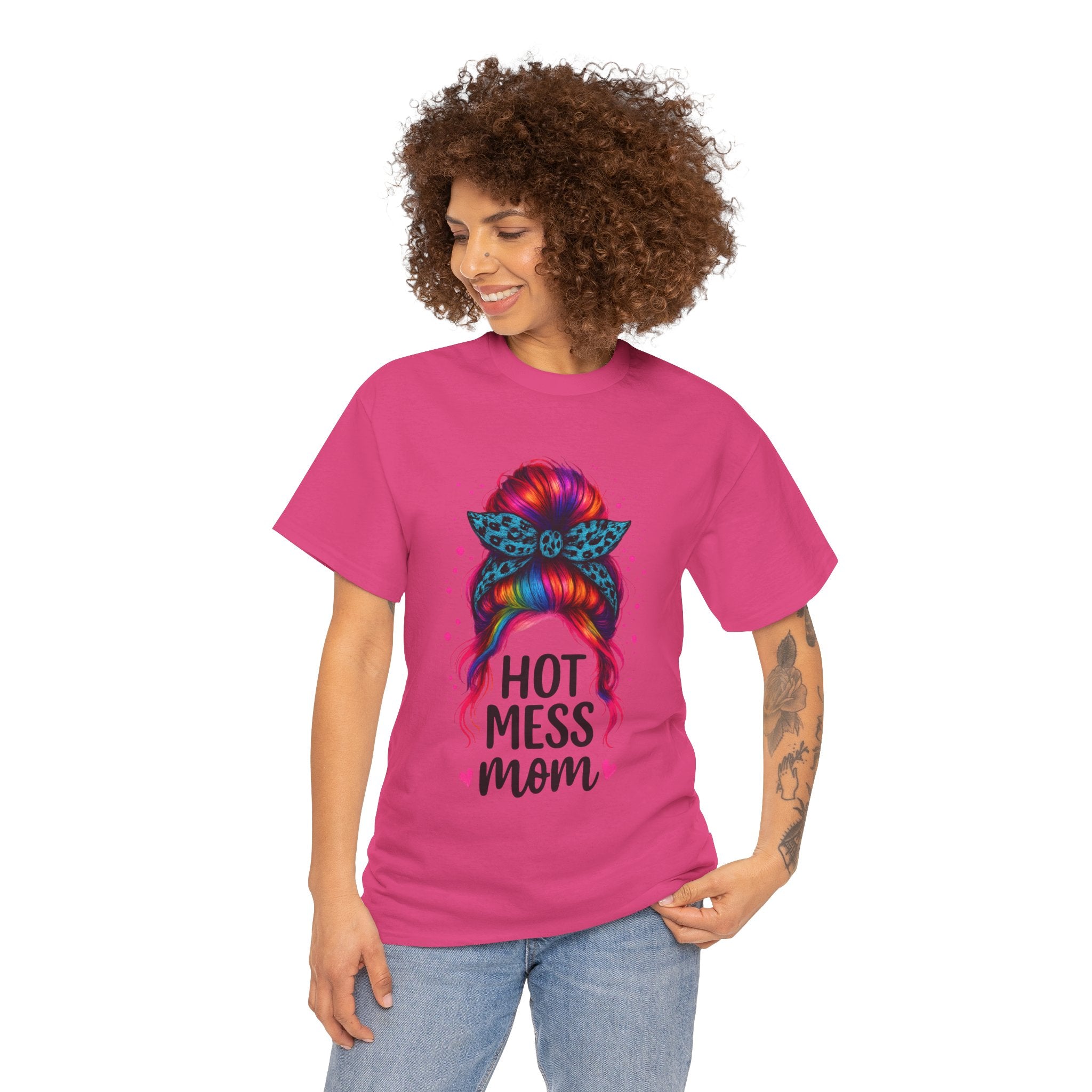 Hot Mess Mom Unisex Heavy Cotton Tee, Funny Mom Shirt, Gift for Mothers Day, Parody T-Shirt, Casual Wear, Trendy Graphic Tee