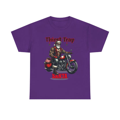 Thirst Trap Santa Tee, Funny Christmas Shirt, Unisex Holiday T-Shirt, Motorcycle Santa Gift, Festive Graphic Tee