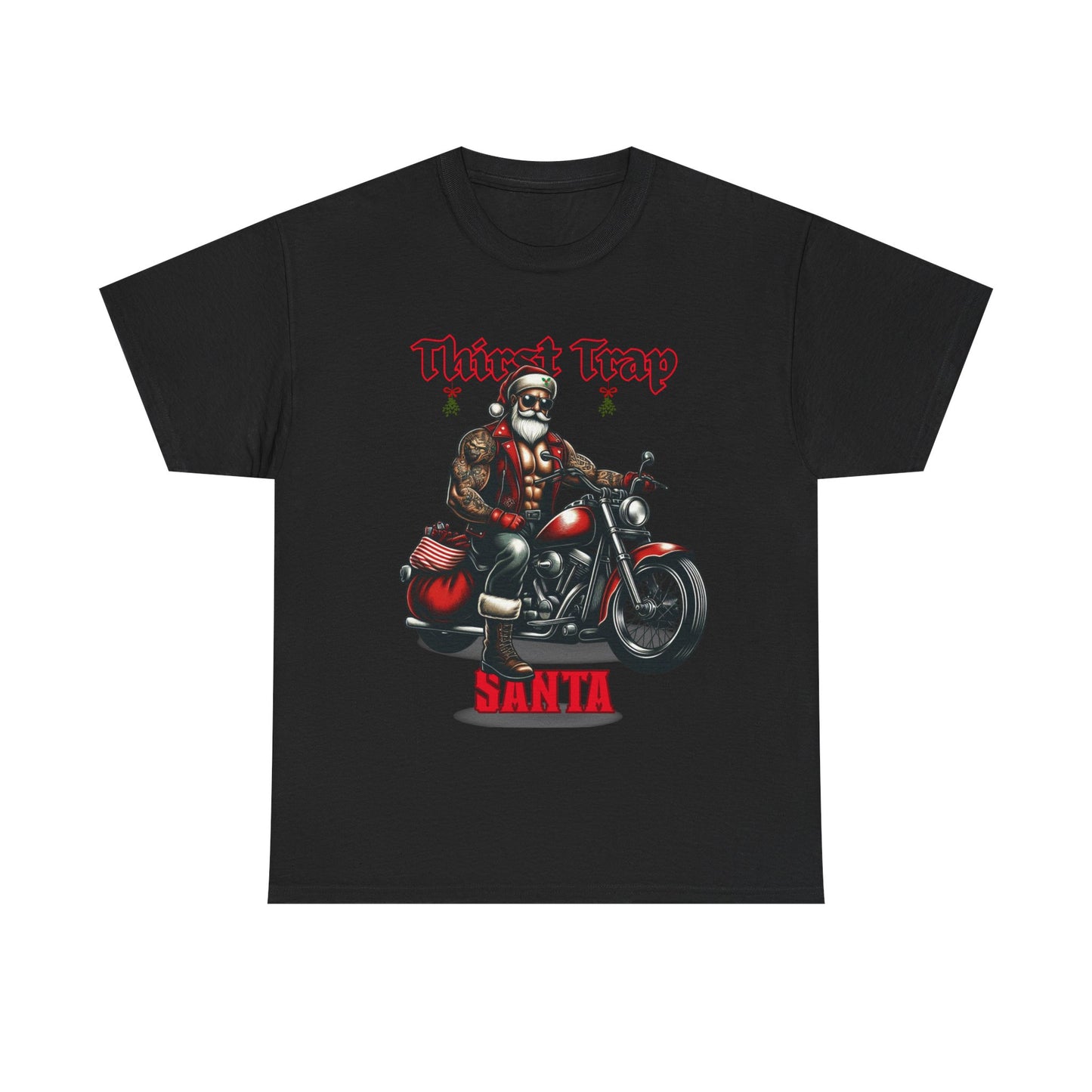 Thirst Trap Santa Tee, Funny Christmas Shirt, Unisex Holiday T-Shirt, Motorcycle Santa Gift, Festive Graphic Tee