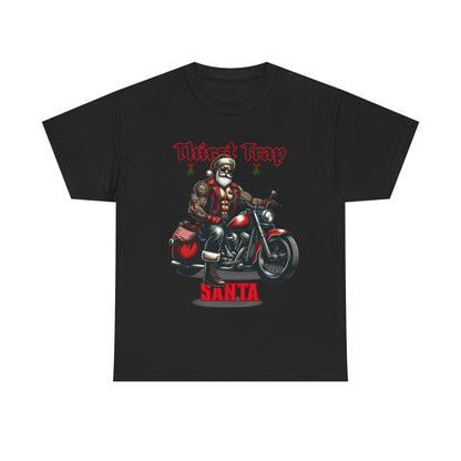 Thirst Trap Santa Tee, Funny Christmas Shirt, Unisex Holiday T-Shirt, Motorcycle Santa Gift, Festive Graphic Tee