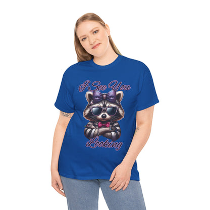 I See You Looking Raccoon Tee, Cute Graphic T-Shirt, Unisex Cotton Shirt, Animal Lover Gift, Cool Casual Wear