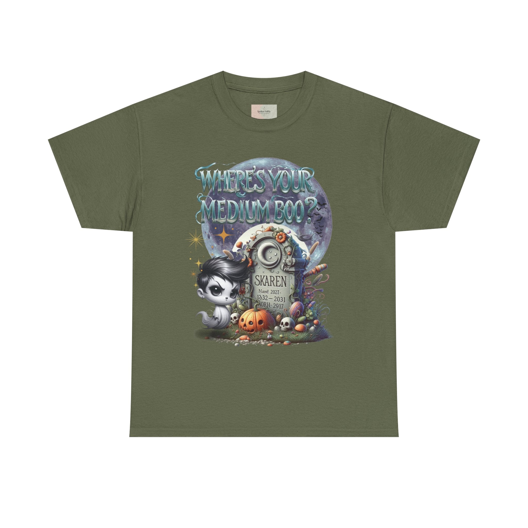 Spooky Themed Tee, Halloween Apparel, Unisex Cotton T-Shirt, Medium Boo Graphic, Ghostly Gift, Fun Halloween Tee, Creepy Cute Shirt