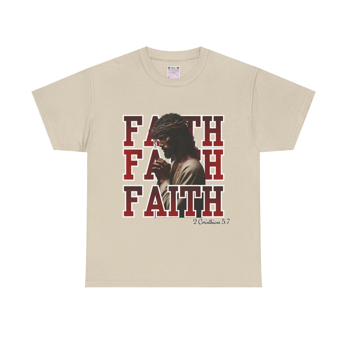 Faith Prayer T-Shirt – “Faith” with Praying Jesus Graphic, 2 Corinthians 5:7 Christian Tee, Inspirational Unisex Shirt, Spiritual Apparel
