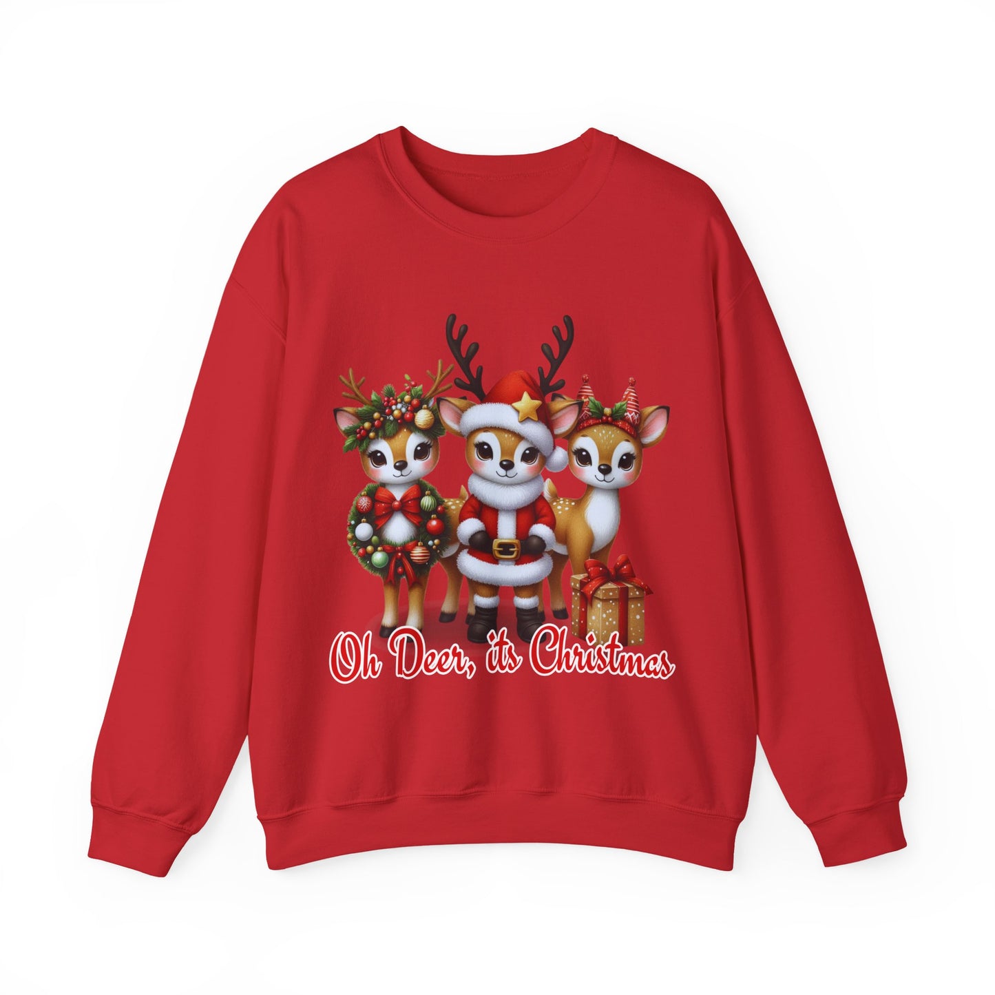Oh Deer, It’s Christmas Sweatshirt – Funny Holiday Crewneck, Cozy Unisex Christmas Sweater, Cute Reindeer Design, Festive Gift for Her or Him
