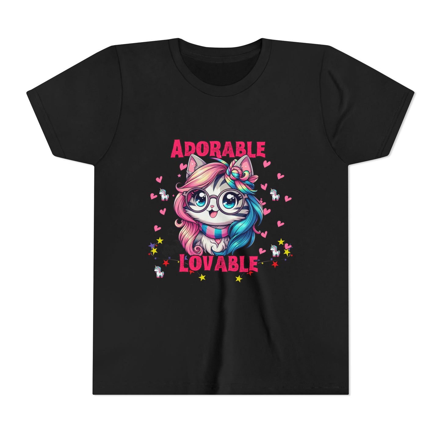 Adorable & Lovable Youth Tee, Girls Shirt, Cute T-Shirt, Gift for Kids, Birthday Outfit, Unicorn Theme Apparel
