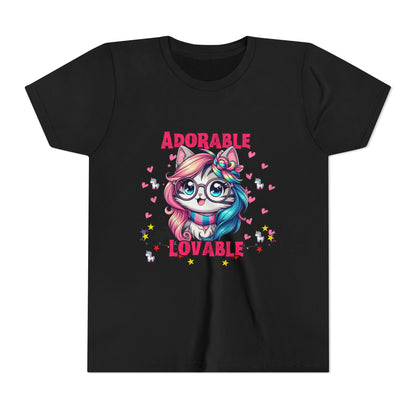 Adorable & Lovable Youth Tee, Girls Shirt, Cute T-Shirt, Gift for Kids, Birthday Outfit, Unicorn Theme Apparel