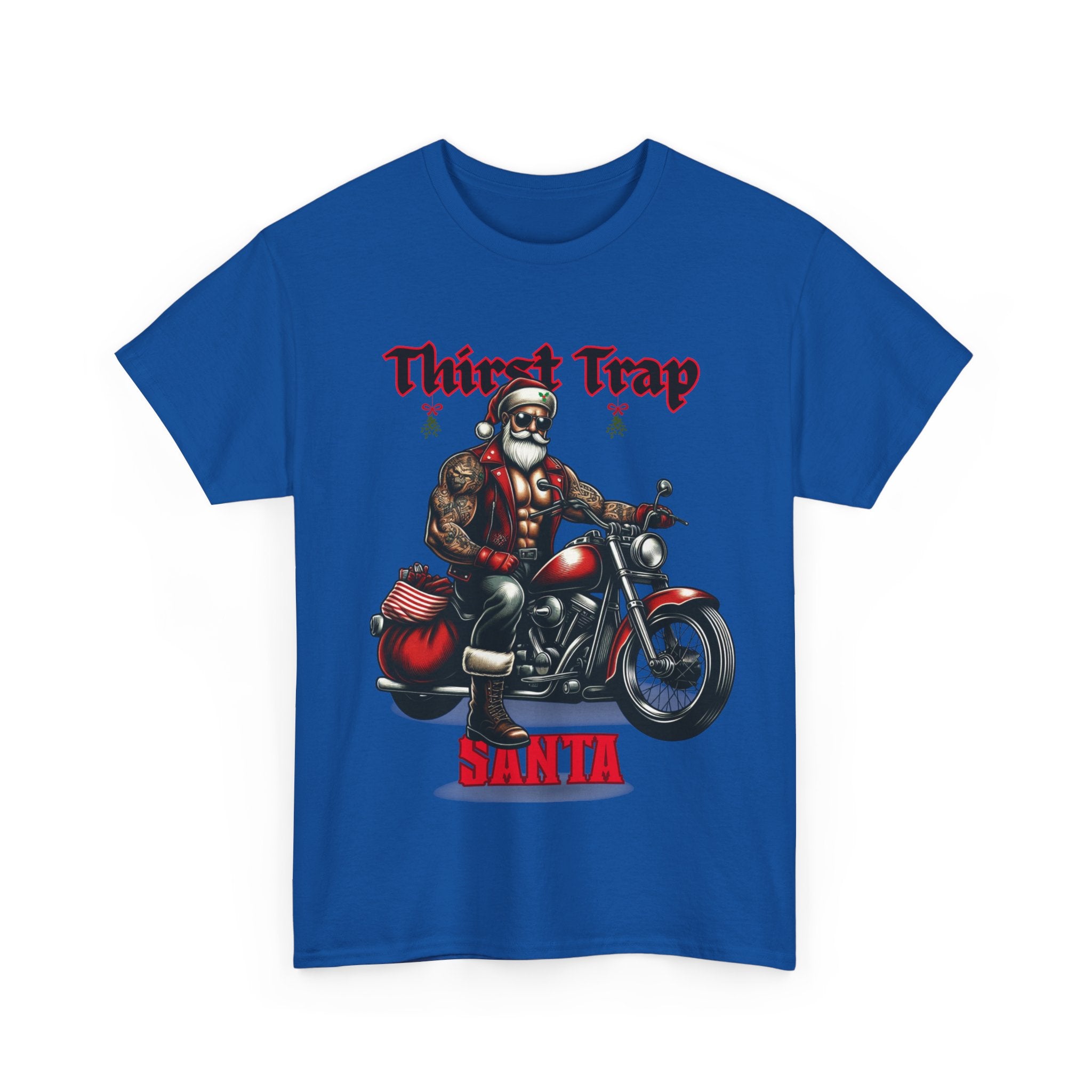 Thirst Trap Santa Tee, Funny Christmas Shirt, Unisex Holiday T-Shirt, Motorcycle Santa Gift, Festive Graphic Tee