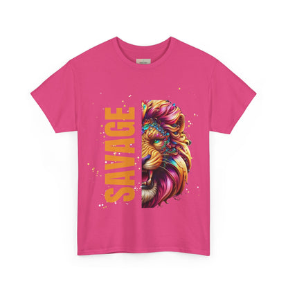 Savage Lion Tee, Unisex Heavy Cotton Shirt, Bold Graphic Tee for Animal Lovers, Casual Wear, Unique Gift Idea