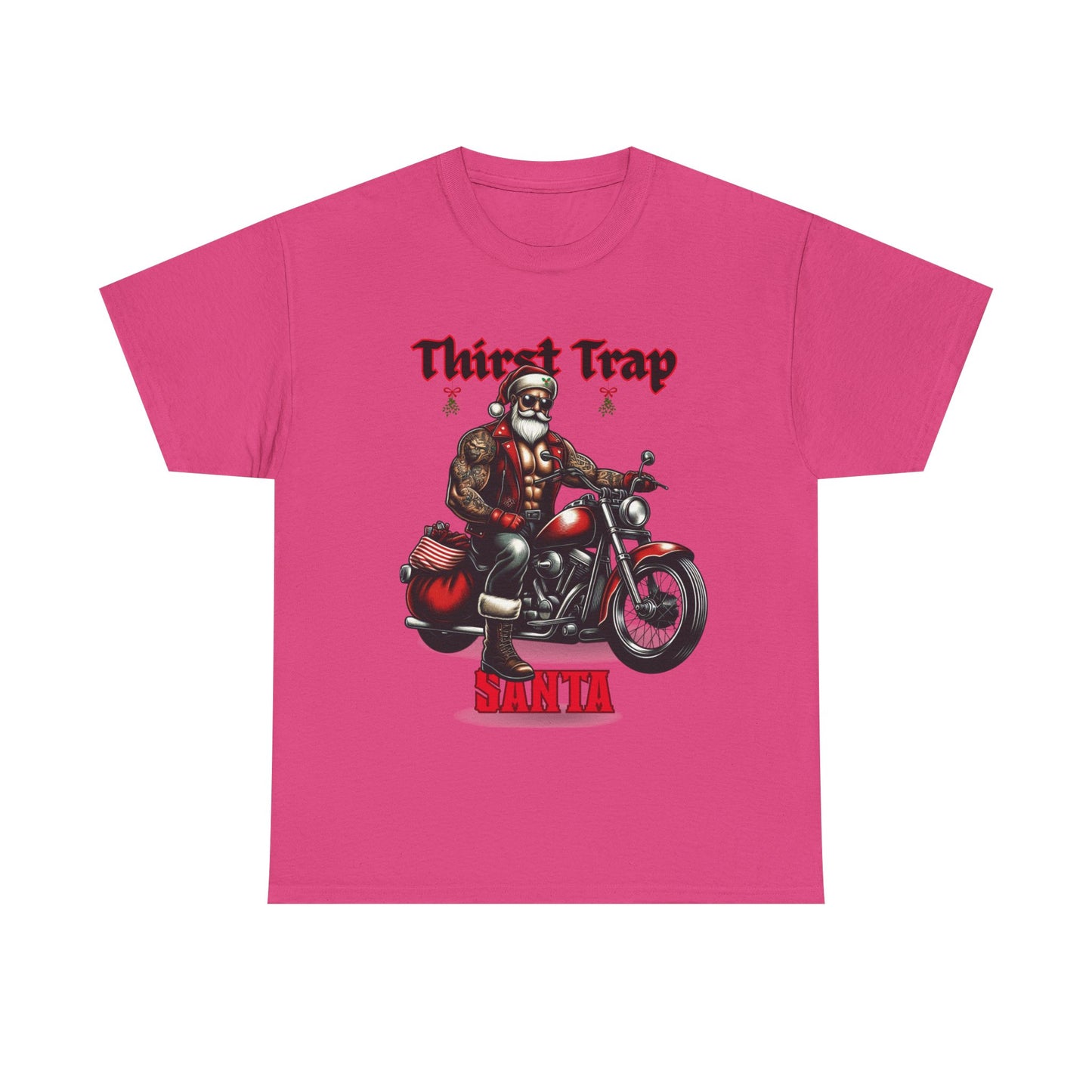 Thirst Trap Santa Tee, Funny Christmas Shirt, Unisex Holiday T-Shirt, Motorcycle Santa Gift, Festive Graphic Tee