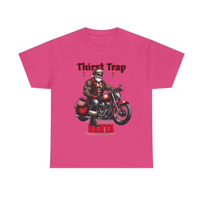 Thirst Trap Santa Tee, Funny Christmas Shirt, Unisex Holiday T-Shirt, Motorcycle Santa Gift, Festive Graphic Tee
