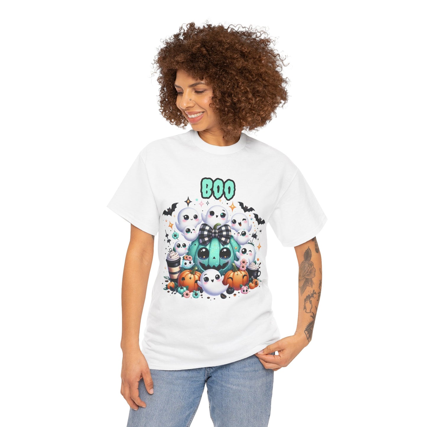 Halloween Boo Tee, Fun Spooky T-Shirt, Unisex Heavy Cotton, Cute Halloween Apparel, Ghost & Pumpkin Shirt, Seasonal Gift Idea
