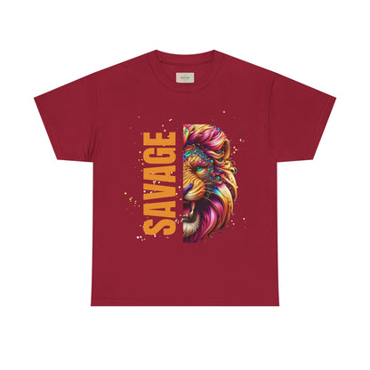 Savage Lion Tee, Unisex Heavy Cotton Shirt, Bold Graphic Tee for Animal Lovers, Casual Wear, Unique Gift Idea