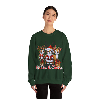 Oh Deer, It’s Christmas Sweatshirt – Funny Holiday Crewneck, Cozy Unisex Christmas Sweater, Cute Reindeer Design, Festive Gift for Her or Him