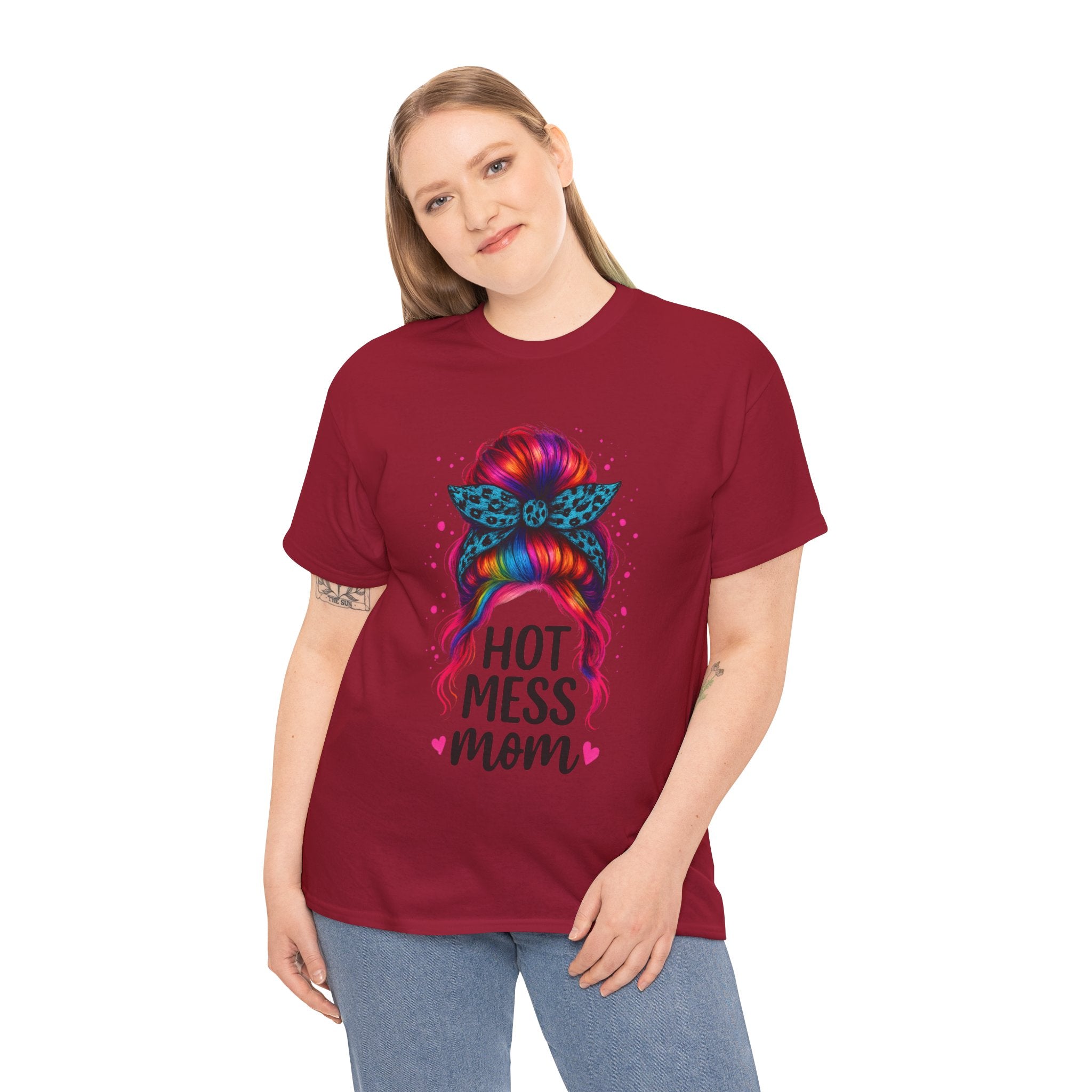 Hot Mess Mom Unisex Heavy Cotton Tee, Funny Mom Shirt, Gift for Mothers Day, Parody T-Shirt, Casual Wear, Trendy Graphic Tee