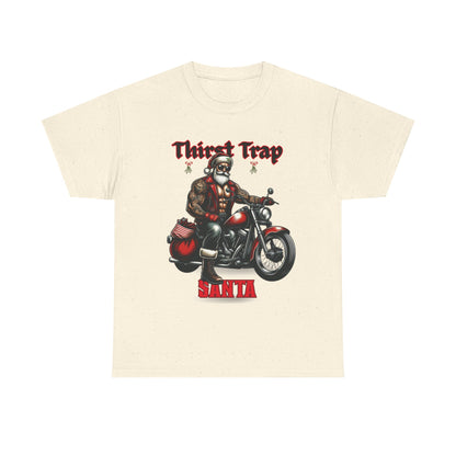 Thirst Trap Santa Tee, Funny Christmas Shirt, Unisex Holiday T-Shirt, Motorcycle Santa Gift, Festive Graphic Tee