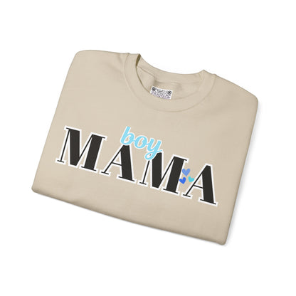 Boy Mama Crewneck Sweatshirt – Cozy Unisex Mom Sweater, Cute Mother’s Day Gift, White Minimalist Mom Life Pullover, New Mom Apparel