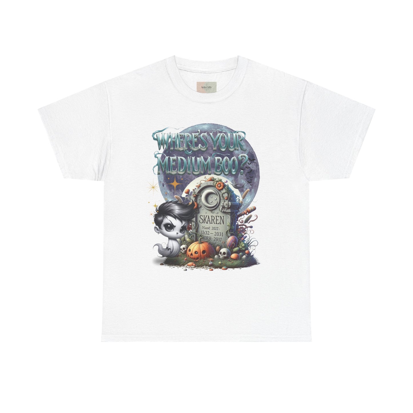 Spooky Themed Tee, Halloween Apparel, Unisex Cotton T-Shirt, Medium Boo Graphic, Ghostly Gift, Fun Halloween Tee, Creepy Cute Shirt