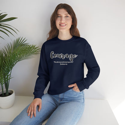 Courage Sweatshirt – “Be Strong and Courageous” Christian Crewneck, Inspirational Faith-Based Pullover, Cozy Unisex Apparel, Motivational Gift for Believers