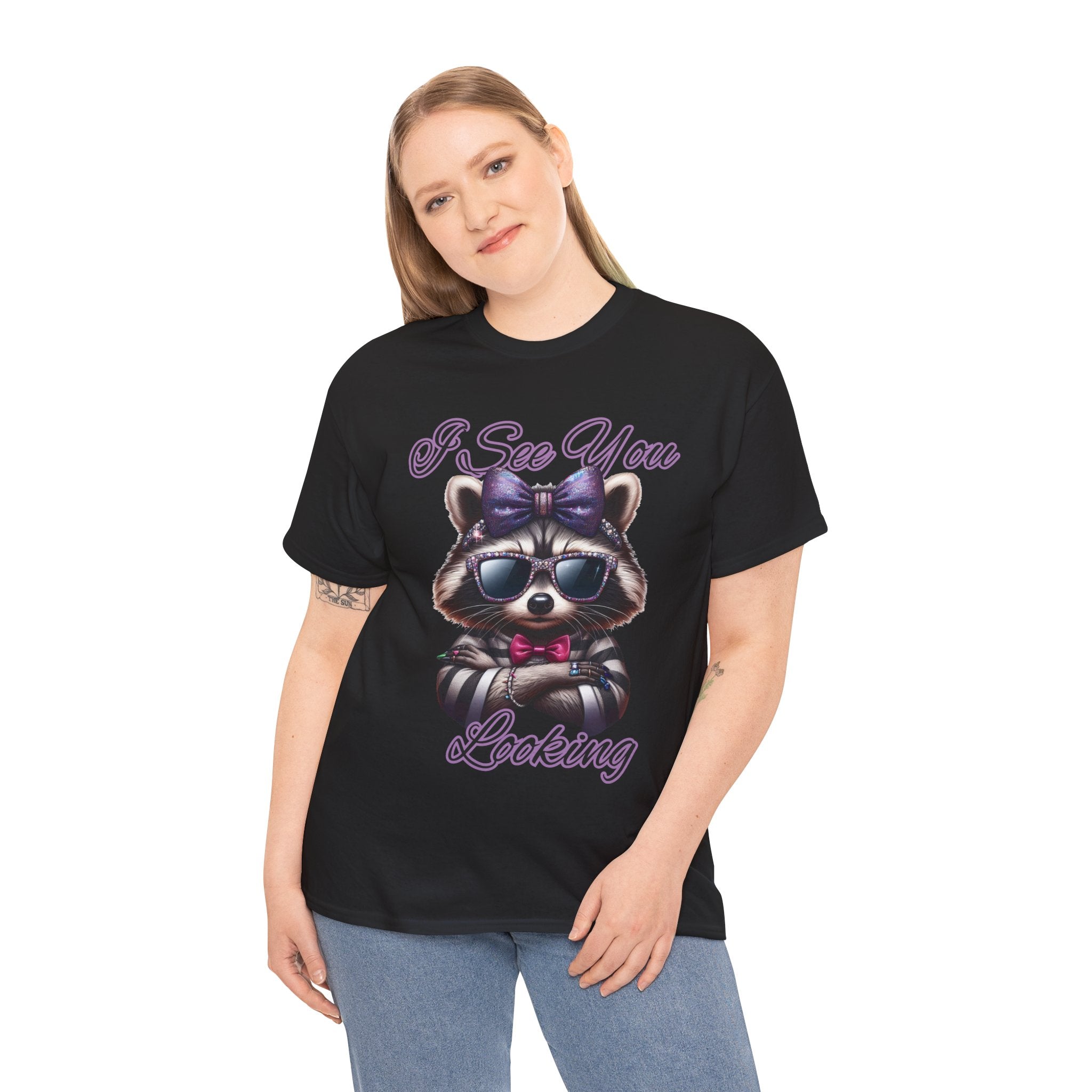 I See You Looking Raccoon Tee, Cute Graphic T-Shirt, Unisex Cotton Shirt, Animal Lover Gift, Cool Casual Wear