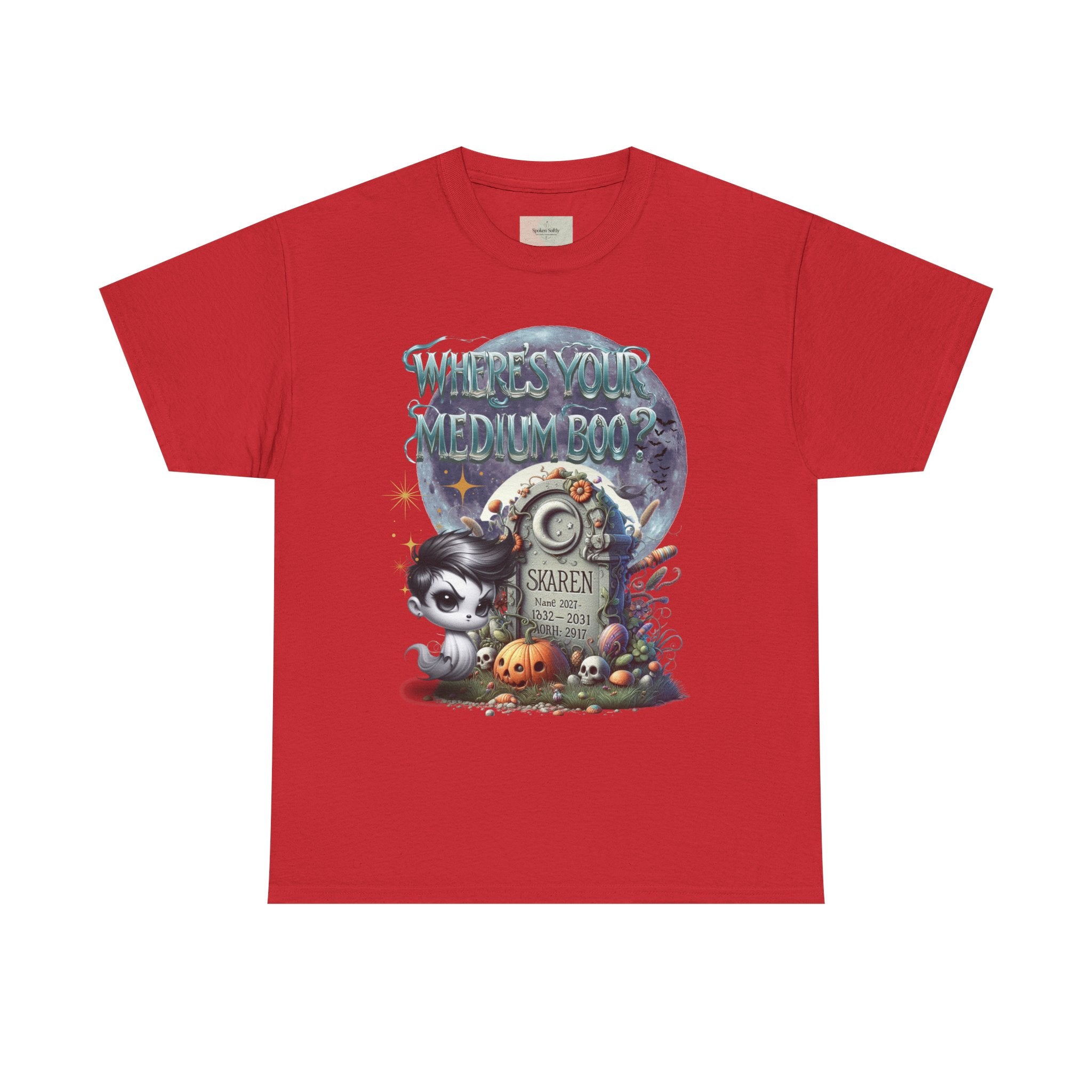 Spooky Themed Tee, Halloween Apparel, Unisex Cotton T-Shirt, Medium Boo Graphic, Ghostly Gift, Fun Halloween Tee, Creepy Cute Shirt