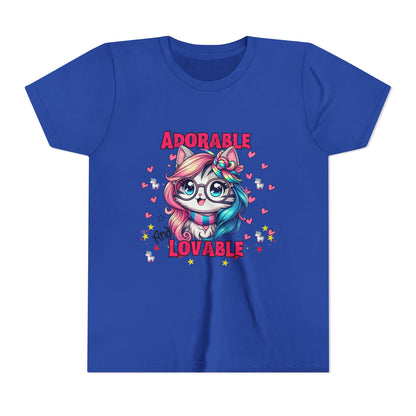 Adorable & Lovable Youth Tee, Girls Shirt, Cute T-Shirt, Gift for Kids, Birthday Outfit, Unicorn Theme Apparel