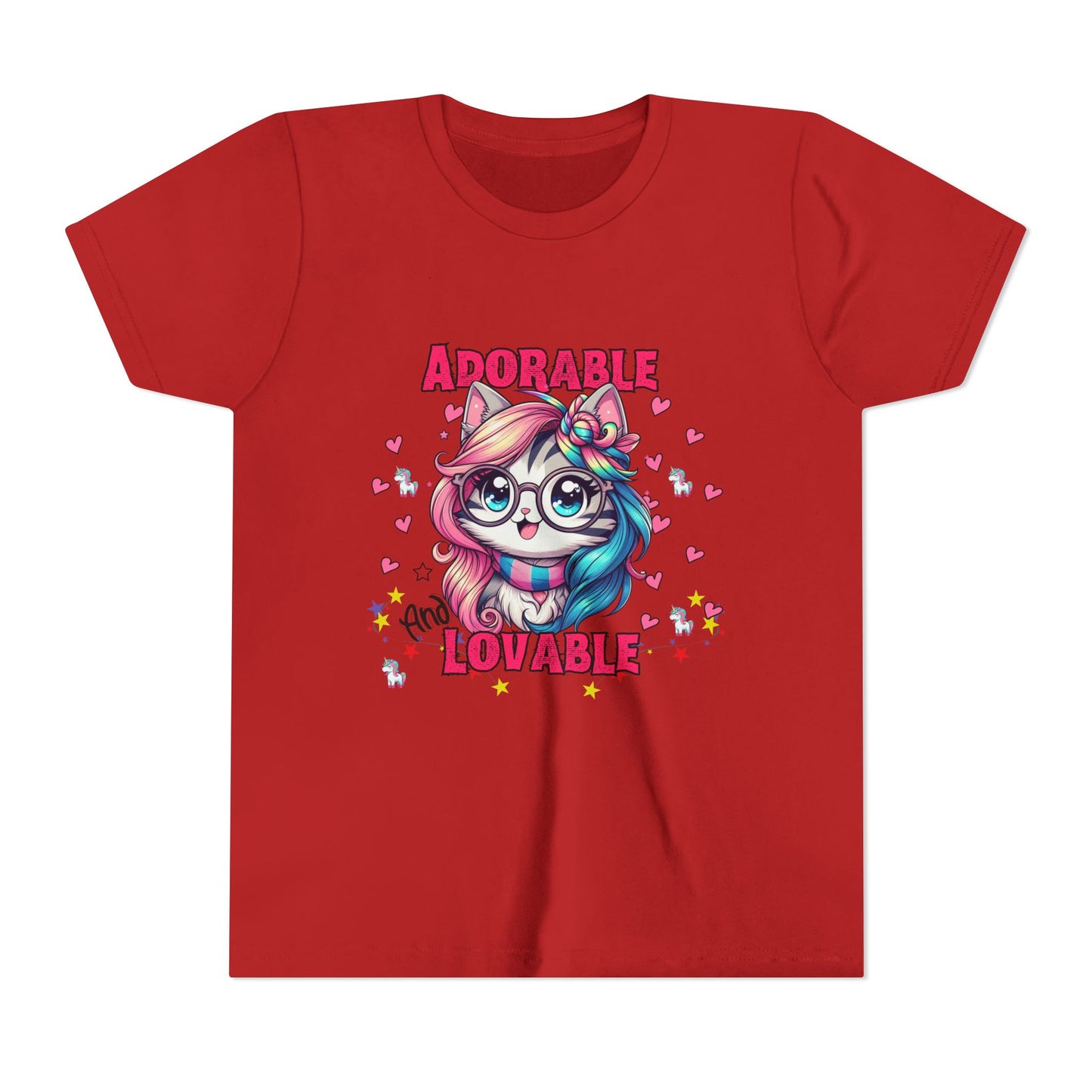 Adorable & Lovable Youth Tee, Girls Shirt, Cute T-Shirt, Gift for Kids, Birthday Outfit, Unicorn Theme Apparel