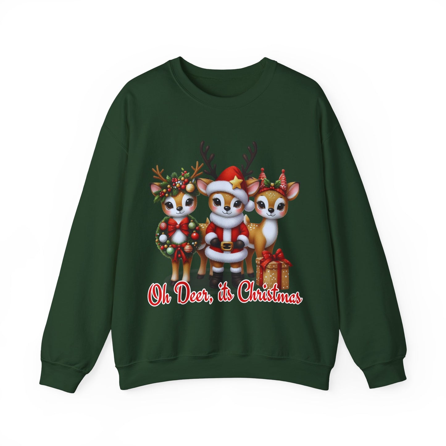Oh Deer, It’s Christmas Sweatshirt – Funny Holiday Crewneck, Cozy Unisex Christmas Sweater, Cute Reindeer Design, Festive Gift for Her or Him
