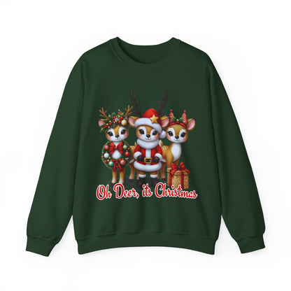 Oh Deer, It’s Christmas Sweatshirt – Funny Holiday Crewneck, Cozy Unisex Christmas Sweater, Cute Reindeer Design, Festive Gift for Her or Him