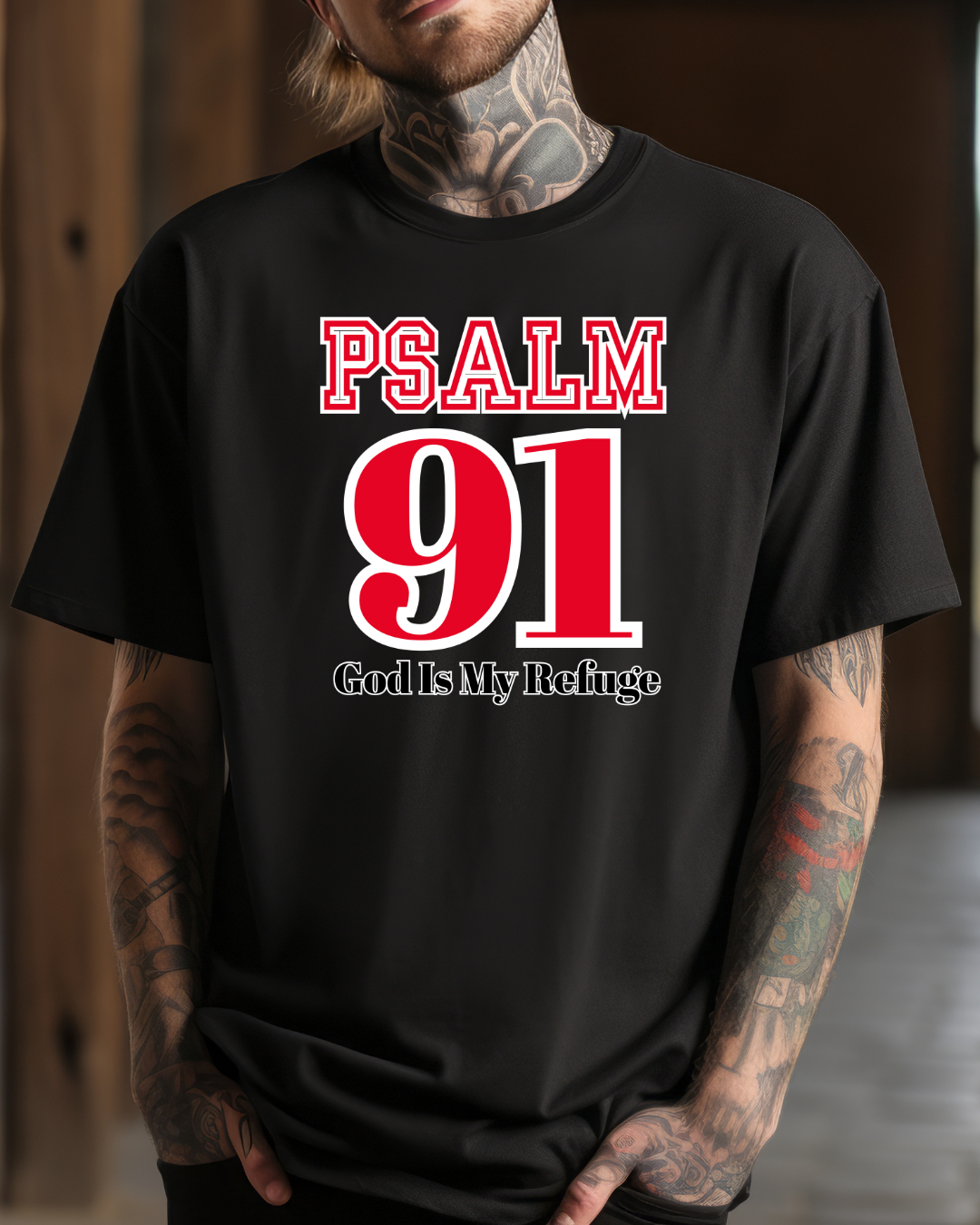 Psalm 91 Heavy Cotton Tee, Inspirational Faith Shirt, God Is My Refuge, Religious T-Shirt, Christian Gift, Spiritual Apparel