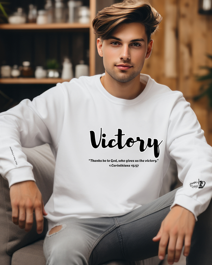 Victory Sweatshirt – “Thanks Be to God, Who Gives Us the Victory” Christian Crewneck, Inspirational Faith-Based Pullover, Cozy Unisex Apparel, Motivational Gift for Believers