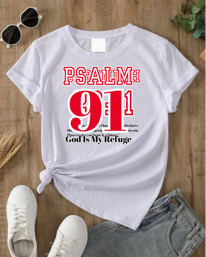 Psalm 91 Heavy Cotton Tee, Inspirational Faith Shirt, God Is My Refuge, Religious T-Shirt, Christian Gift, Spiritual Apparel