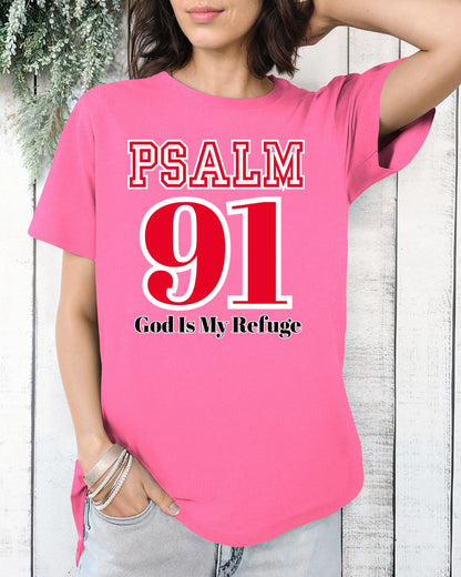 Psalm 91 Heavy Cotton Tee, Inspirational Faith Shirt, God Is My Refuge, Religious T-Shirt, Christian Gift, Spiritual Apparel