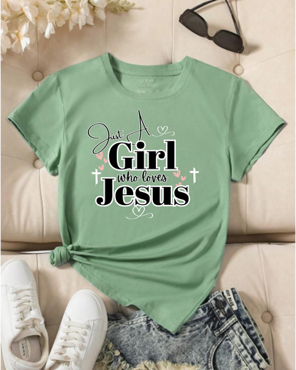 Just a Girl Who Loves Jesus Tee - Faith-Based Cotton Shirt, Christian Apparel, Perfect Gift for Church, Youth Group, Casual Wear
