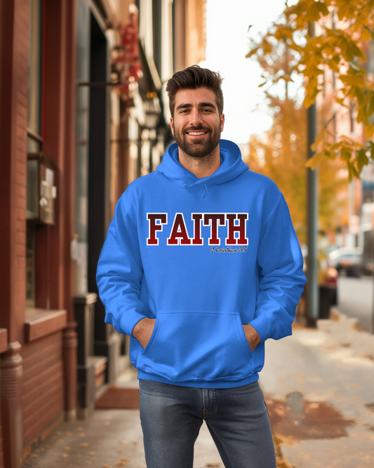 Faith Hoodie – Vintage Script Prayer Graphic Hoodie, Christian Pullover, 2 Corinthians 5:7 Sweatshirt, Inspirational Faith Apparel, Unisex Comfort Hoodie