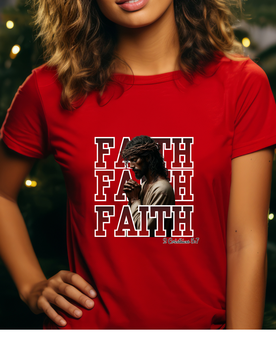 Faith Prayer T-Shirt – “Faith” with Praying Jesus Graphic, 2 Corinthians 5:7 Christian Tee, Inspirational Unisex Shirt, Spiritual Apparel