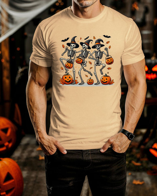 Halloween Skeleton Dance Unisex Heavy Cotton Tee, Spooky T-Shirt, Fall Fashion, Halloween Costume, Creepy Vibes, Gift for Halloween Lovers