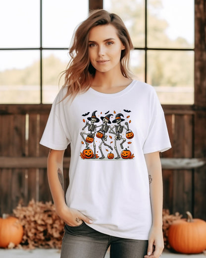 Halloween Skeleton Dance Unisex Heavy Cotton Tee, Spooky T-Shirt, Fall Fashion, Halloween Costume, Creepy Vibes, Gift for Halloween Lovers